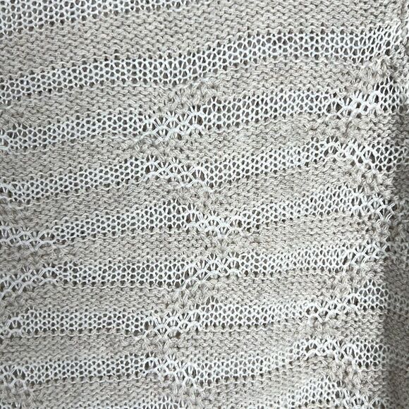 MARLAWYNNE Cotton Linen Blend Crew Neck Beige Sweater Top Asymmetrical Hem - Picture 5 of 8